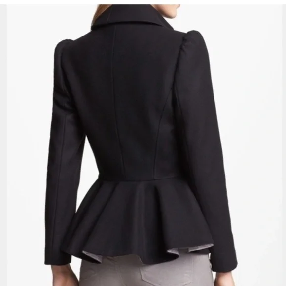 RARE Ted Baker Black Wool Cashmere Blend Peplum Sollel Coat - Picture 11 of 13
